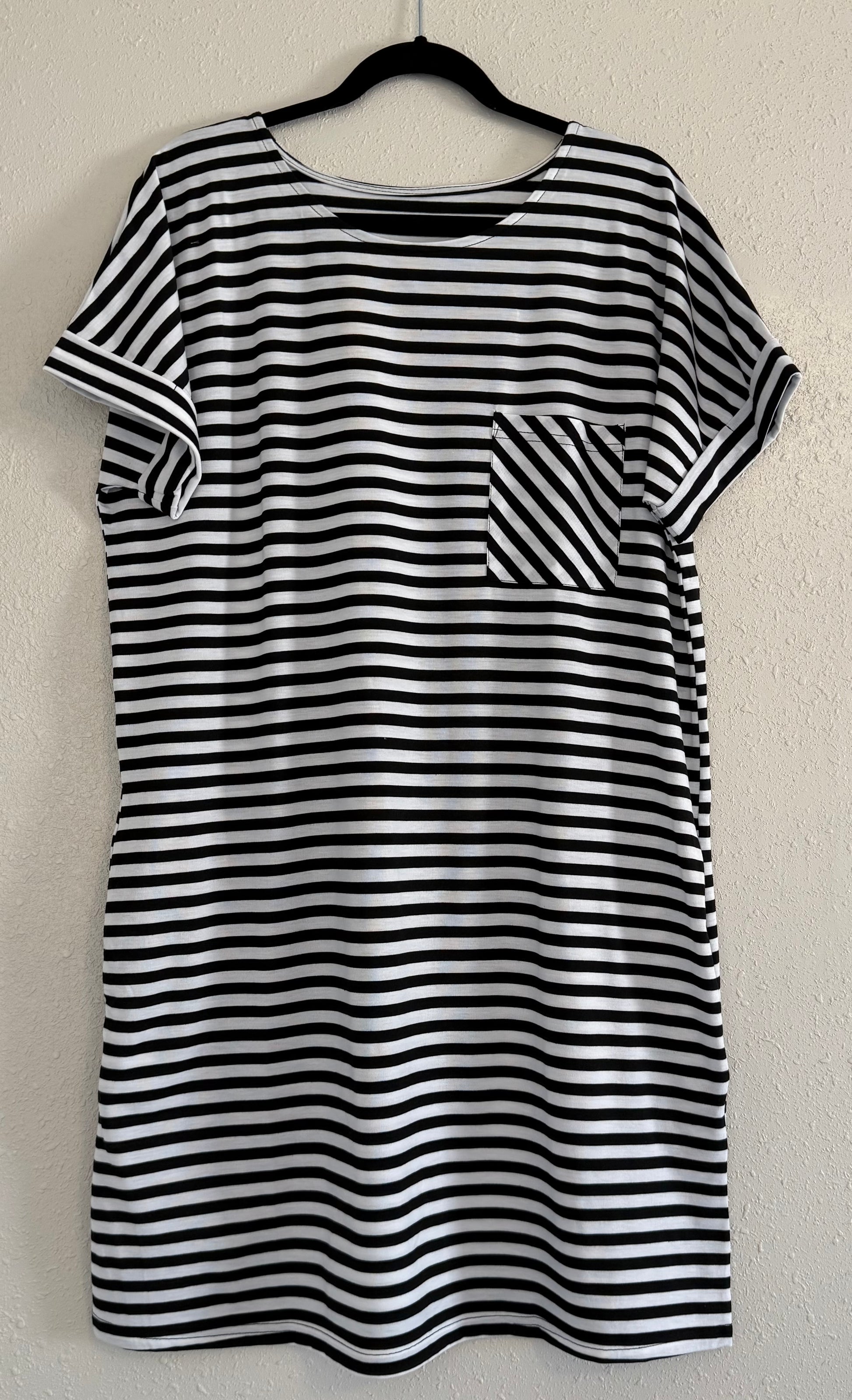 t shirt dress black and white Comfy Black Striped T-shirt Dress