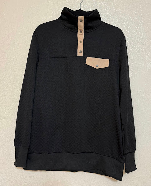Quilted Turtleneck Jacket with Tan Trim